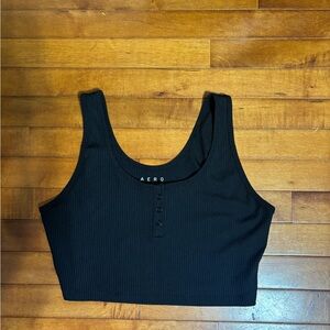 Aero Black Ribbed Crop Top Size Large